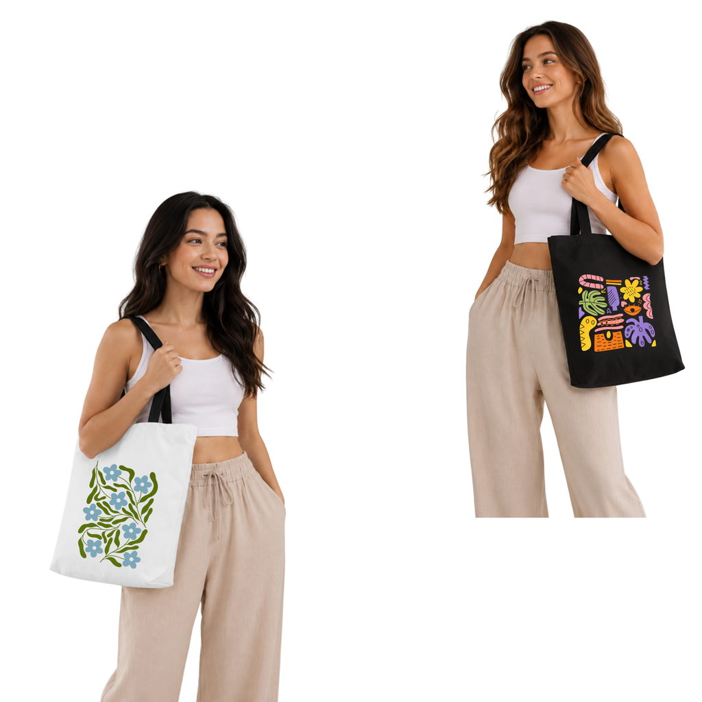 Canvas Tote Bag Combo Pack – 1 Black & 1 Natural Cotton Tote