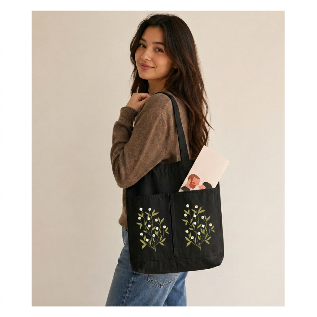 2-Pocket Canvas Tote Bag – Reusable Heavy-Duty Cotton Shopping Tote with Dual Front Pockets (Copy)