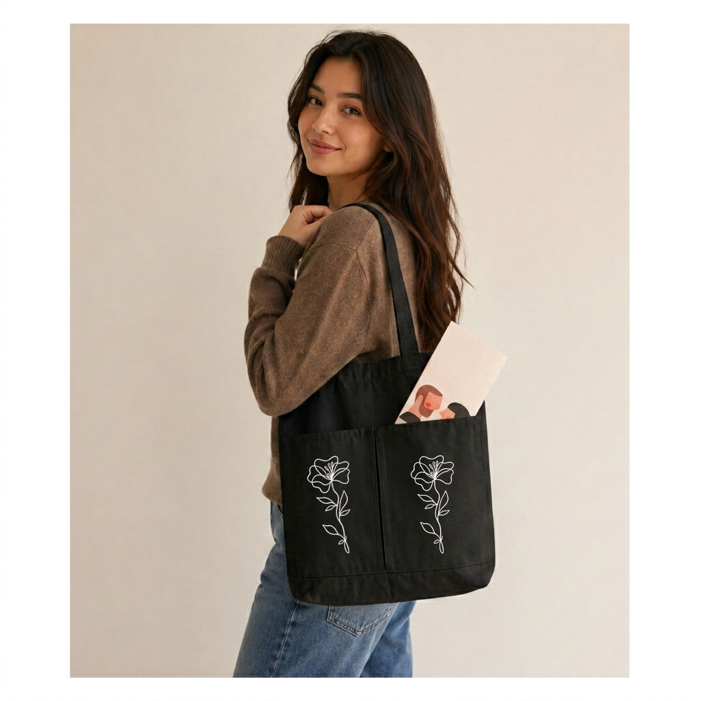 Reusable Cotton Canvas Tote Bag with Dual Pockets