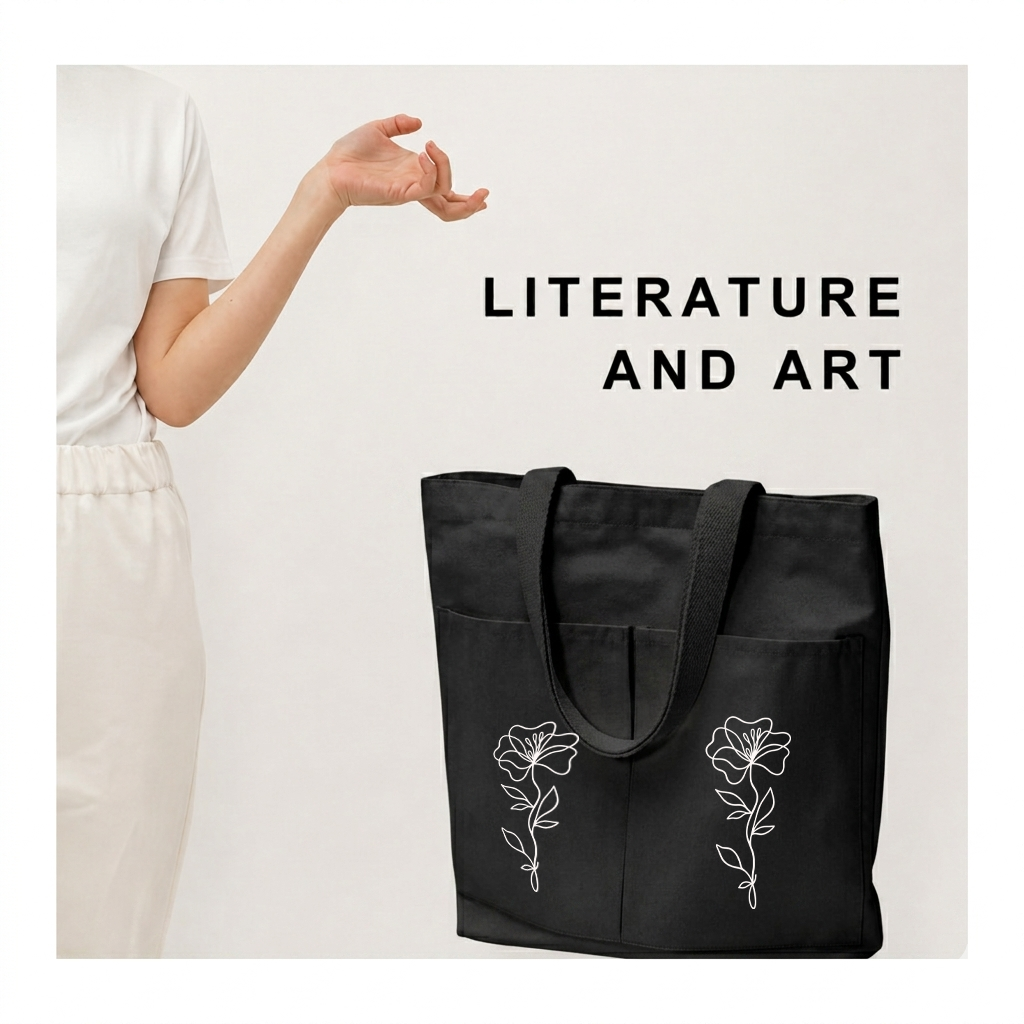 Reusable Cotton Canvas Tote Bag with Dual Pockets