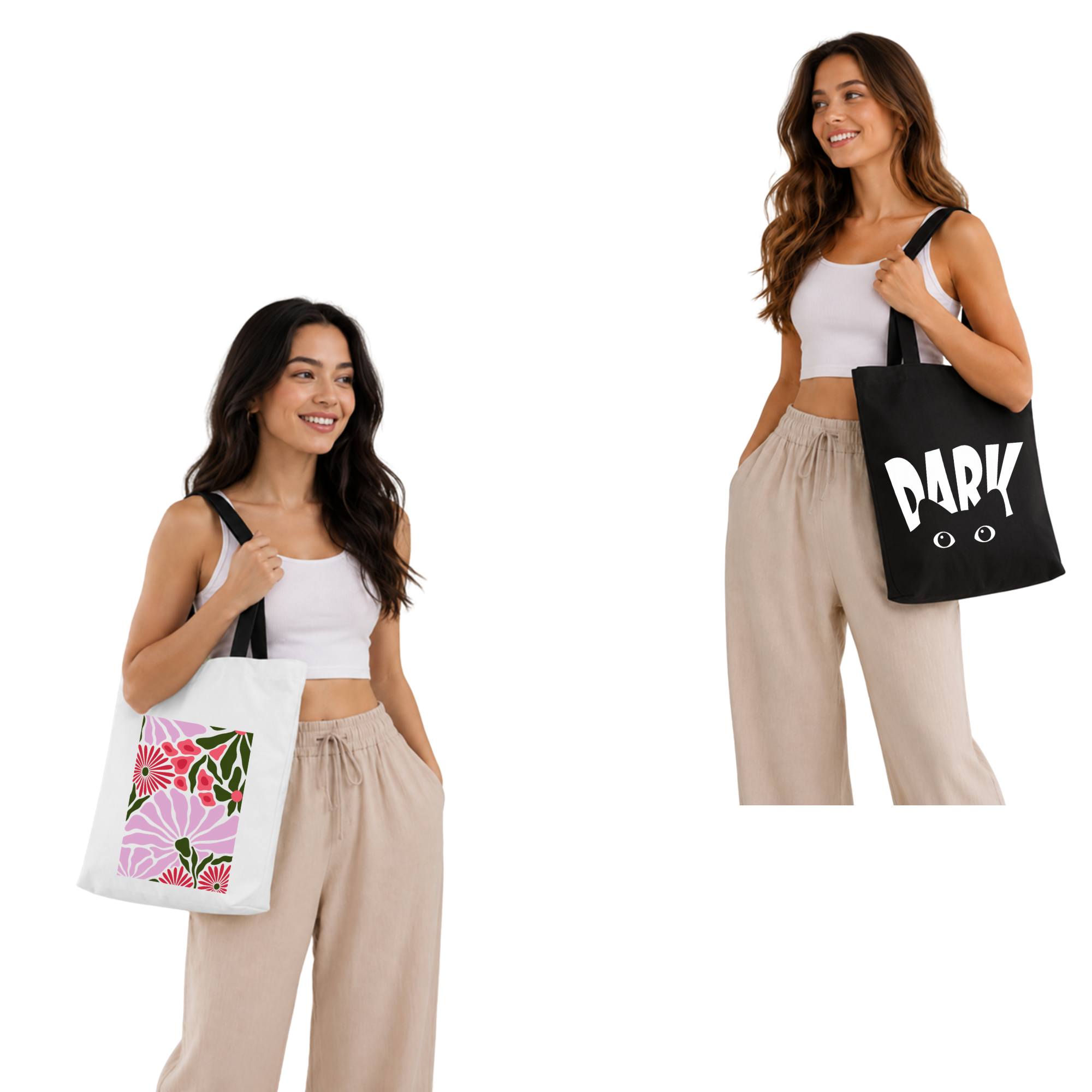 Piece Canvas Tote Bag Combo – Black & Natural Heavy-Duty Cotton Totes
