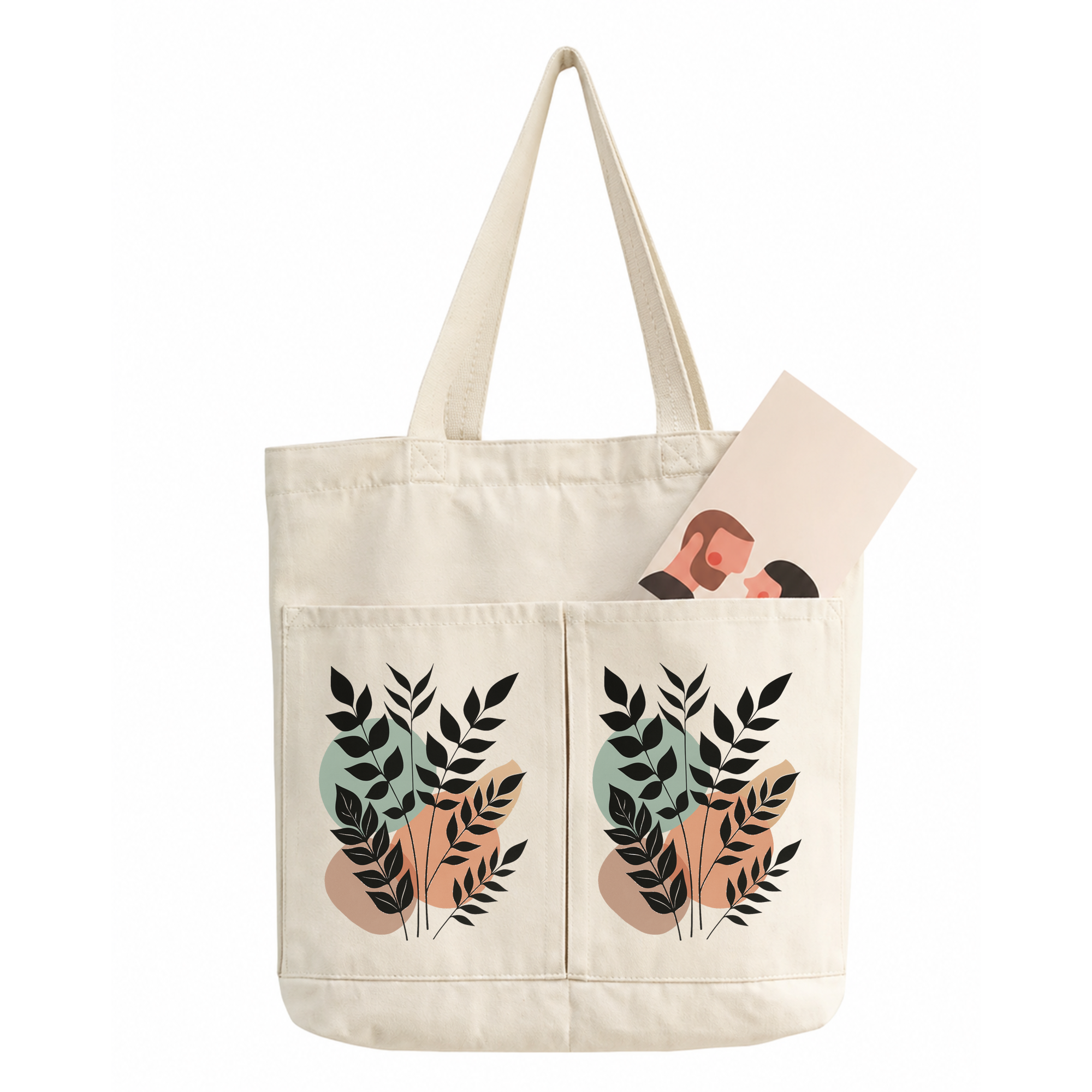 2-Pocket Canvas Tote Bag – Reusable Heavy-Duty Cotton Shopping Tote with Dual Front Pockets (Copy)