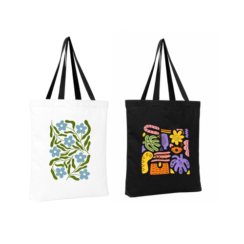 Canvas Tote Bag Combo Pack – 1 Black & 1 Natural Cotton Tote