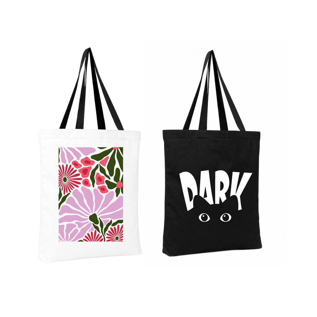 Piece Canvas Tote Bag Combo – Black & Natural Heavy-Duty Cotton Totes