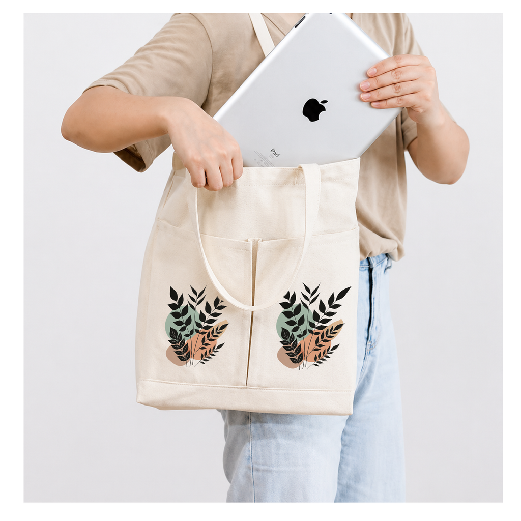 2-Pocket Canvas Tote Bag – Reusable Heavy-Duty Cotton Shopping Tote with Dual Front Pockets (Copy)
