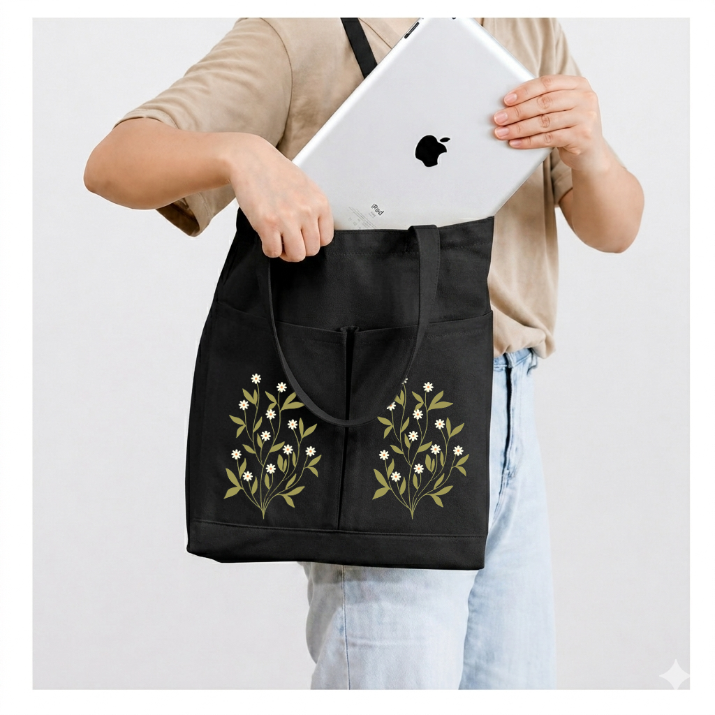 2-Pocket Canvas Tote Bag – Reusable Heavy-Duty Cotton Shopping Tote with Dual Front Pockets (Copy)