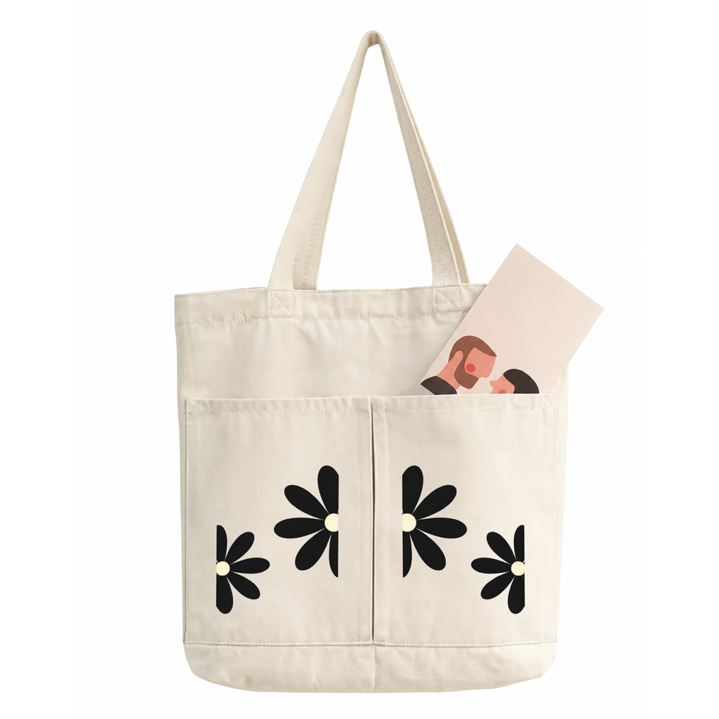 2-Pocket Canvas Tote Bag – Reusable Heavy-Duty Cotton Shopping Tote with Dual Front Pockets